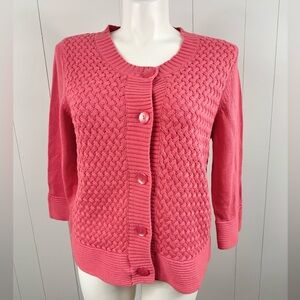 NWT Croft And Barrow Sz XL Misses Pink Waffle Knit Button Up Cardigan 3/4Sleeve